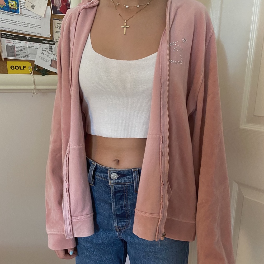 pink velour borgata zip up
